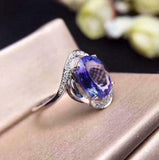 2.3ct Engagement Ring Oval Cut Blue Tanzanite Swirl Twist 14k White Gold Finish