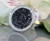 5Ct Round Black & White Diamond Disc Cluster Cocktail Ring 14K White Gold Finish