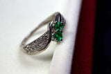 2.25ct Engagement Ring Round Cut Green Emerald Swirl Twist 14k White Gold Finish