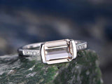 1.5ct Emerald Cut Peach Morganite Solitaire Engagement Ring 18K White Gold Over