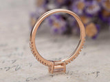 0.3ct Emerald Cut Peach Morganite Engagement Ring Minimalist 14k Rose Gold Over