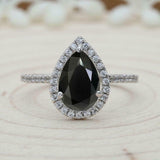 2ct Pear Cut Black Diamond Engagement Ring Halo 14k WhiteGold Finish with Accent
