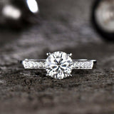 1.5ct Round Cut Diamond Slim Solitaire Engagement Ring 14k White Gold Finish