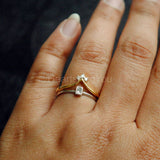 0.5ct Princess Simulated Diamond Curved Minimal Bridal Set 14K Dual Gold Plated