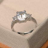2ct Engagement Ring Emerald Cut Diamond Solitaire Accents 14k White Gold Finish