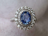4ct Engagement Ring Oval Cut Blue Sapphire Diamond Dual Halo 14k White Gold Over