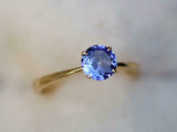 1ct Engagement Ring Round Cut Blue Tanzanite Solitaire 14k Yellow Gold Finish