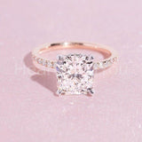 2.3ct Cushion Simulated Diamond Hidden Halo Engagement Ring 14k Rose Gold Plated