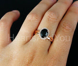 2.2ct Oval Simulated Black Diamond Halo Solitaire Bridal Set 14k RoseGold Plated