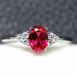 2ct Oval Cut Ruby Diamond Petite Round Accents Solitaire Ring 14k WhiteGold Over