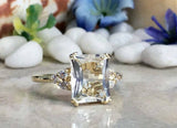 2.3ct Engagement Ring Radiant Cut Diamond Round Accents 14k Yellow Gold Finish