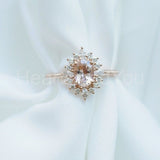 2ct Oval Cut Simulated Peach Morganite Cluster Halo Ring 14k White Gold Plated