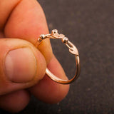 Floral Leaf Vine Engagement Ring 0.15ct Round Cut Diamond 14k Rose Gold Finish