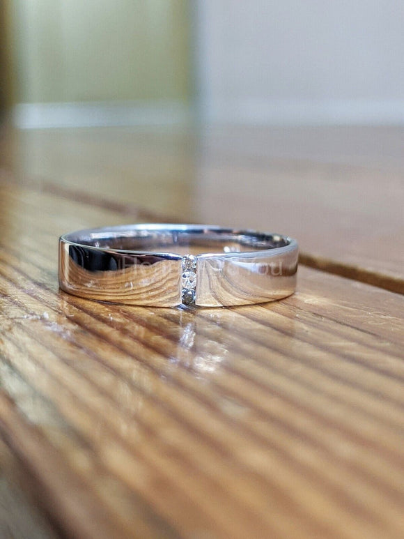 0.15ct Round Cut Moissanite Bezel Tension Set Wedding Band 14k White Gold Plated