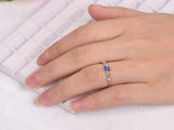 0.5ct Round Cut Blue Sapphire Minimalist Engagement Ring 14k White Gold Finish