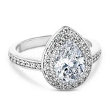 2.1ct Pear Cut Simulated Diamond Halo Engagement Ring 14k White Gold Plated