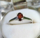 0.7ct Engagement Ring Oval Cut Red Garnet Solitaire Women 14k White Gold Finish