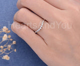 0.2ct Round Simulated Diamond Curved Dainty Pearl Wed Band 14k Rose Gold Plated
