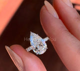2.2ct Pear Simulated Diamond Hidden Halo Engagement Ring 14k White Gold Plated
