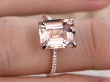 3ct Emerald Cut Peach Morganite Solitaire Engagement Ring 14k Rose Gold Finish