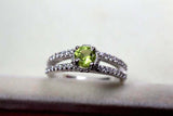 0.55ct Engagement Ring Round Cut Green Peridot Split Shank 14k White Gold Finish