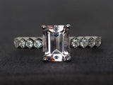2.5ct Emerald Cut Morganite Hexagon Shank Solitaire Ring 14k White Gold Finish