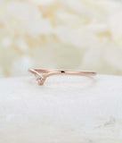 0.1ct Round Cut Diamond Wedding Ring Band Curved Minimalist 14k Rose Gold Finish