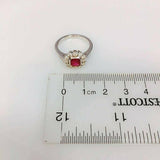 1.2ct Princess Cut Pink Ruby Engagement Ring Art Deco Halo 14k White Gold Finish