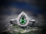2.25ct Pear Cut Green Emerald Halo Solitaire Engagement Ring 18K White Gold Over