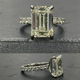 4Ct Emerald Cut Diamond Solitaire Ring 14K White Gold Finish with Round Accents