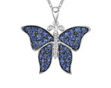 2ct Round Cut Simulated Blue Sapphire Butterfly Pendant 14k White Gold Plated