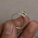 1.5ct Asscher Cut Green Peridot Engagement Ring 14k White Gold Finish Solitaire