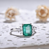 2.2ct Engagement Ring Cut Green Emerald Diamond Accents 14k White Gold Finish