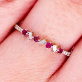 0.5ct Round Cut Simulated Pink Ruby Stackable Wedding Band 14k White Gold Plated