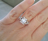 2Ct Emerald Cut Diamond Engagement Ring 14K White Gold Over Leaf Marquise Accent