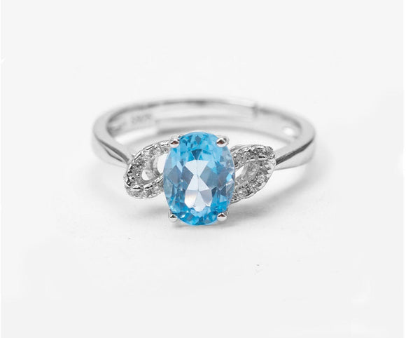 1.2ct Oval Cut Blue Aquamarine Solitaire Twist Accent Ring 14k White Gold Finish