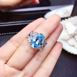 3ct Oval Cut Blue Aquamarine Solitaire Leaf Petal Accent Ring 14k WhiteGold Over