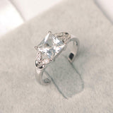 1.6ct Princess Cut VVS1D Diamond Engagement Ring Leaf Accent 14k White Gold Over