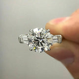 2.5Ct Round Cut Diamond Baguette Accents Engagement Ring 14K White Gold Finish