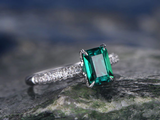 2.3ct Green Emerald Cut Engagement Ring Diamond Accents 14k White Gold Finish