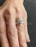 2.1ct Pear Cut Simulated Diamond Bridal Ring Curved Band 14k White Gold Plated