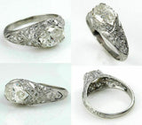 3.5ct Oval Diamond Intricate Filigree Antique Vintage Ring 14K White Gold Over