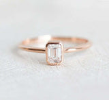 0.6ct Emerald Cut VVS1D Diamond Engagement Ring 14k Rose Gold Finish Minimalist