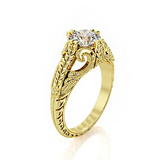 1ct Round Cut Diamond Engagement Ring 14k Yellow Gold Over Leaf Vintage Milgrain