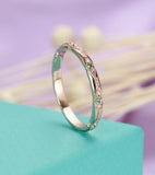 0.5ct Round Cut Emerald Milgrain Eternity Wedding Ring Band 14k Rose Gold Over
