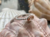 1ct Engagement Ring Oval Cut Morganite Twisted Solitaire 14k White Gold Finish