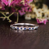 0.7ct Round Blue Sapphire Stackable Anniversary Wedding Band 14k White Gold Over
