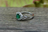 1ct Round Green Emerald Engagement Ring Halo Celtic Trinity 14k WhiteGold Finish
