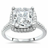 3Ct Cushion Cut DVVS1 Diamond Stylish Halo Engagement Ring 14K White Gold Finish