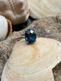 2.6ct Engagement Ring Cushion Cut Blue Sapphire Solitaire 14k White Gold Finish